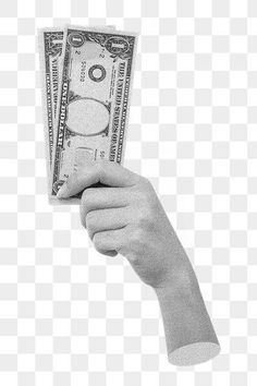 a person's hand holding up a stack of one hundred dollar bills in black and white