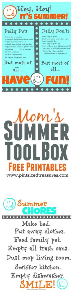 the summer toolbox flyer is shown in blue, orange and white with text on it