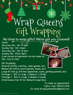 a flyer for the wrap queens gift wrapping contest