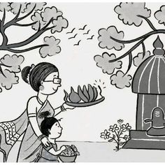 a woman holding a child in front of a bird feeder