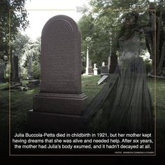 an image of a cemetery with the caption julia buccoletta died in chillibi in 1932, but her mother kept having dreams that she was alive and needed help