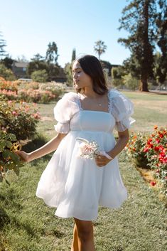 Puff Babydoll Dress - White – Wild Rina Babydoll Dress White, Babydoll Photoshoot, Babydoll Wedding Dress, Bridal Picnic, City Hall Wedding Dress, Bday Shoot, Corset And Skirt, White Babydoll Dress, Cute White Dress