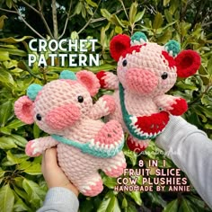 crochet pattern 8 in 1 fruit slice cow plushies handmade by annie