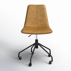 a brown leather office chair with wheels on an isolated white background, 3d rendering image