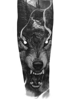 an image of a wolf with glowing eyes and fangs on it's leggings