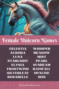 a poster with the names of different unicorns