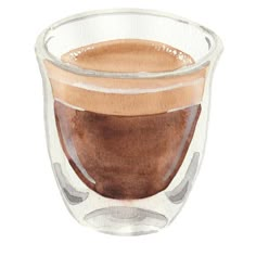 a watercolor drawing of a cup of coffee on a white background, with the bottom half filled with liquid