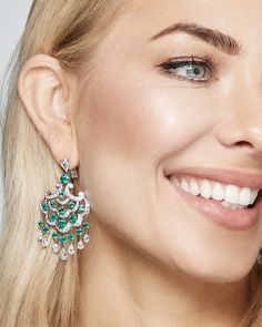 Graff White Gold Chandelier Earrings with White Round and Pearshape Diamonds and Round Emeralds Details16 Pear Shape Diamonds 5.54ctsColor: Fine White - Clarity: VS+126 Round Diamonds 3.88ctsColor: Fine White - Clarity: VS+TTL Diamond Weight 9.42cts 34 Round Emeralds 7.71cts TTL Emerald Weight 7.71cts Luxury White Gold Chandelier Earrings As Gift, Luxury Elegant White Gold Chandelier Earrings, Graff Jewelry, White Gold Diamond Necklace, Graff Diamonds, Diamond Chandelier Earrings, Diamond Chandelier, Gold Chandelier Earrings, Gold Diamond Necklace