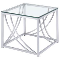 Lille Glass Top Square End Table Accents Chrome from Coaster - Luna Furniture Table Accents, Square End Table, Glass Table Top, Lush Decor, Wood Accent Table, Glass End Tables, Visual Texture, Mirror With Shelf, Living Room End Tables