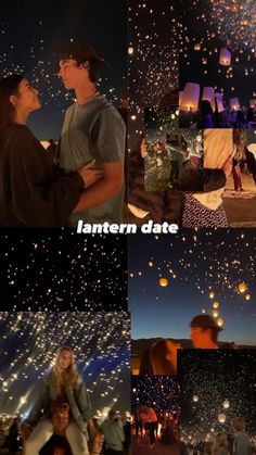 two people standing in front of a sky full of balloons and stars with caption that reads lantern date