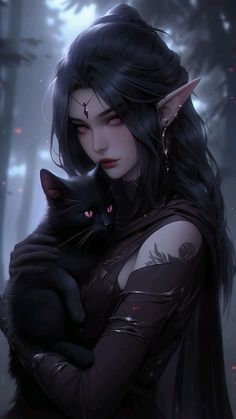 a woman holding a black cat in her arms