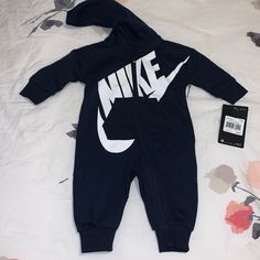 Nwt Comes With Free Gift If Purchased At Full Price! :) Winter Cotton Onesie With Letter Print, Nike Casual Long Sleeve Onesie, Sporty Long Sleeve Cotton Onesie, Casual Hooded Onesie For Playtime, Casual Blue Onesie With Letter Print, Sporty Cotton Long Sleeve Onesie, Casual Long Sleeve Blue Onesie, Blue Casual Onesie With Letter Print, White Cotton Hooded Onesie