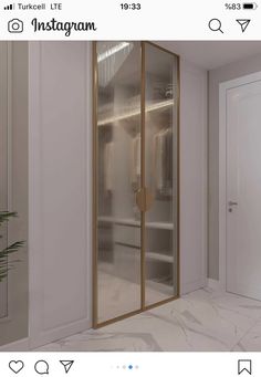 an instagram image of a closet with glass doors