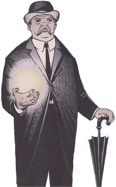 a drawing of a man holding an umbrella and looking at something in his hand while wearing a suit