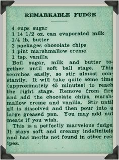 the recipe for remarkable fudge