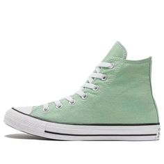 The Converse Chuck Taylor All Star Hi 'Peppermint Green' is a timeless classic, perfect for expressing your unique style. The iconic silhouette has been a staple of fashion since 1917, and this new edition features a peppermint green upper and rubber sole. The sneaker is perfect for everyday wear, whether you're out and about or just kicking back. It's a great way to show off your originality and creativity, and its timeless design will never go out of style. With the Chuck Taylor All Star, you can make a bold statement without saying a word. (SNKR/Unisex/Classic/High Top) Light Green Converse, Green Converse, Cute Nike Shoes, Cute Nikes, New Edition, Converse Chuck Taylor All Star, Chuck Taylor All Star, Converse Chuck, Stylish Sneakers