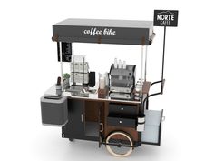 an outdoor coffee cart on wheels with a sign that says, note mate cafe like