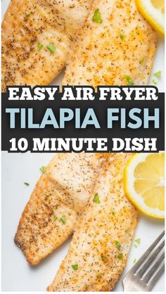 easy air fryer tila fish with lemons and parsley on the side