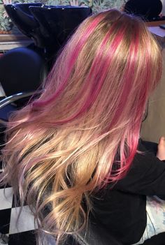 Blonde Hair With Colorful Highlights, Dyed Hair For Blondes, Pink And Blonde Hair, Hair Claim, Pink Hair Streaks, Pink Hair Highlights, Blonde Hair With Pink Highlights, Pink Blonde Hair, Hair Mistakes