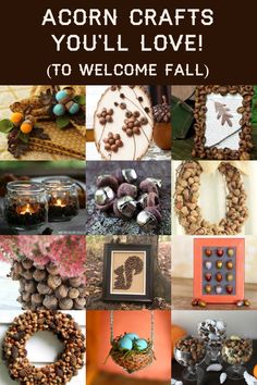 the collage is filled with pictures and text that says acorncrafts you'll love to welcome fall