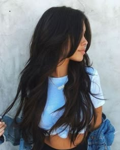 Warm Black Hair, Black Hair Ideas, Hairstyles With Layers, Stunning Hairstyles, Long Dark Hair, Black Hairstyles, Long Black Hair