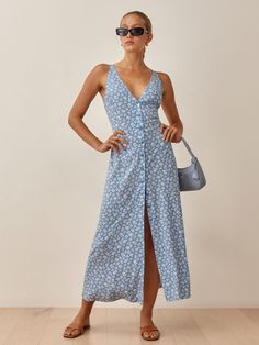 Wear the dress. Shop the Luke Dress from Reformation, a sleeveless midi dress with a v neck. Sleeveless Midi Dress, Vertical Stripes, Crepe Fabric, Midi Dress Sleeveless, Light Beige, Chambray, Blue Denim, Dress Shop