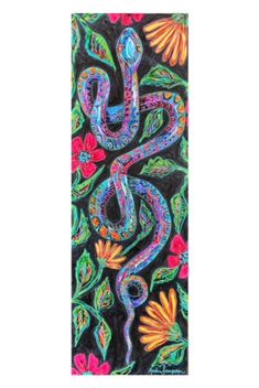 an image of a colorful snake and flowers on black paper with the words, i love you