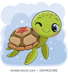 a cute little turtle with a star on its back swimming in the ocean or sea