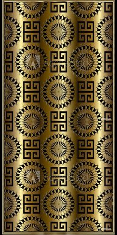 a gold and black background with an intricate design