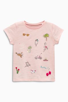 Buy Pink Embellished T-Shirt (3mths-6yrs) online today at Next: United States of America Boys Fashion Trends, T Shirts For Girls, 2017 Fashion Trends, Frocks For Girls, Kids Trend, Kids Graphic Tees, Knitting For Kids, Girls Prints