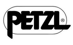 the petzl logo is shown in black and white, with an oval shape