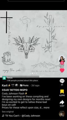 the tattoo app is open and shows an image of a cow skull with flowers on it