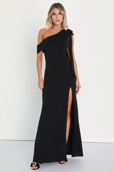 Black One-Shoulder Dress - Mermaid Maxi Dress - Sexy Maxi Dress - Lulus High Neck Formal Dress, Wedding Guest Dress Black Tie, Black Tie Wedding Guest Dresses, Affordable Formal Dresses, Black Wedding Guest Dresses, Black Tie Wedding Guest, Bow Dresses, Black Tie Wedding Guest Dress, Mermaid Maxi Dress