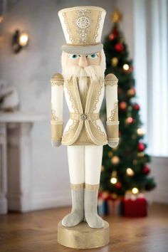 Indulge in the luxurious experience of our 1.48m tall Nutcracker, crafted from top-quality polyfoam and adorned with exquisite textile in a stunning white and gold color scheme. Elevate your holiday decor with this elegant and exclusive piece. Width 29 Height 148 Length 44 Weight 1.8 kg Colour Gold Material composition Polyfoam(40%),fabric(40%),plastic(10%),artificial fur(10%) Gold Color Scheme, Nutcracker, Gold Material, Color Scheme, Gold Color, Textiles, White Gold, Holiday Decor