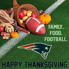 an image of a football field with happy thanksgiving written on it and other sports related items