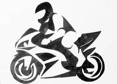 a black and white drawing of a motorcyclist on a motorcycle with the number 3 painted on it