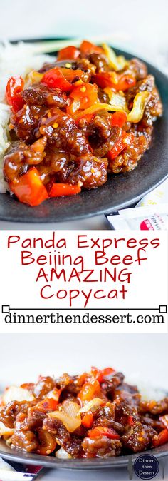 a plate with some food on it and the words panda e - rice amazing copycath