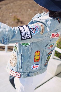 Patches On Denim, Jacket With Patches, Jean Jacket Patches, Jacket Patches, Valentine Diy, Diy Jacket