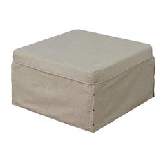 a square ottoman cover with buttons on the top and bottom, sitting in front of a white background