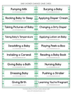 printable baby shower game cards with instructions to help children learn how to use them