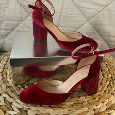 These Elegant Shoes Were Only Worn Once For A Special Occasion, Excellent Condition Basically Brand New! Cranberry Color Velvet With Studded Heels. Great Holiday Party Shoe. Red Velvet Wedding Shoe, Holiday Party Shoes, Cranberry Color, Jcrew Collection, Velvet Heels, Studded Heels, Elegant Shoes, Party Shoes, Holiday Party