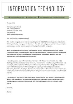 an information technology cover letter with the words information technology written in green and white letters