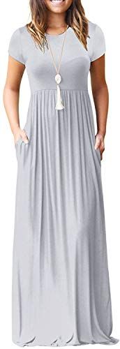 GraceTempt Women's Casual Loose Maxi Dresses Beach Cover Up Short Sleeve Long Dresses with Pockets GraceTempt Bohemian Summer Dresses, Long Summer Dresses Maxi, Plain Maxi Dress, Short Sleeve Maxi Dress, Pocket Maxi Dress, Sukienki Plus Size, Short Pattern, 파티 드레스, Maxi Dress Sale