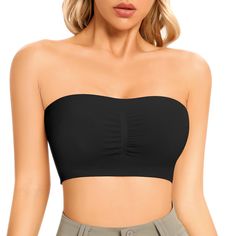 PRICES MAY VARY. 💛Breathable Soft Strapless Bras for Women: The bandeau bra/secure tube top bra/strapless bra for women is made of soft, stretchy and breathable fabric that smoothly hugs your curves and feels comfortable to the touch, ensures all-season wearability and keep you cool all day. The strapless bra with elastic upper and lower ribbed edges keeps the bandeau bra in place and prevents it from slipping off. 💛Padded Bandeau Bra with Removable Pad: The tube bras for women is designed wit Cheap Stretch Bandeau Intimates, Cheap Strapless Intimates With Medium Bust Support, Cheap Strapless Bra With Medium Bust Support, Cheap Bandeau Top With Built-in Bra, Cheap Stretch Bustier Tops, Cheap Red Strapless Intimates, Sticky Strapless Bra, Backless And Strapless Bra Hack, Off Shoulder Bra Hack