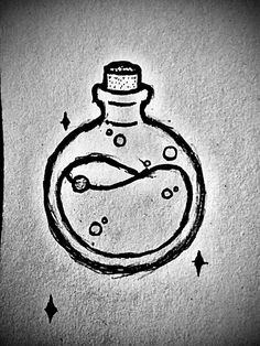 a drawing of a bottle with bubbles in it