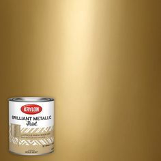 a gold metallic paint can with the words brilliant metallic paint on it's side