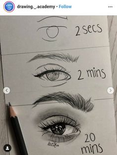 the steps to draw an eye with pencils on paper and some other things in front of