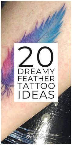 the words dreamy feather tattoo ideas are written in black and white