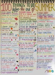 a poster with writing on it that says 100 things to do for the summer