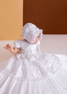 Elegant full-length Christening gown for girls, handcrafted, features a beautiful lace all along the dress. Elegant and unique style.

Available in White / Ivory.

The Entire outfit is HANDMADE using fine fabrics and knits. The inside is lined smoothly so no seam or stitch will irritate the baby girl

It will work great not only on christening but also on many special occasions like weddings, birthdays, baptism, blessing, etc

Please Take care of it and inherit it to generations to come. White Princess Dress With Lace Trim For Baptism, Baby Girl Blessing Dress, Princess Style Embellished Baptism Dress, Elegant Baptism Princess Dress With Lace Trim, Princess Style Baptism Gown, White Princess Baptism Dress With Bow, Baby Baptism Dress, Baptism Dress Baby Girl, Color Ivory